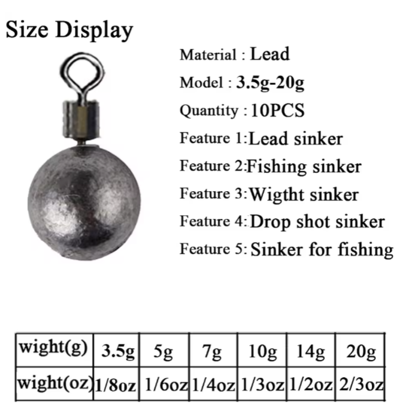10 pz. Piombi a Sfera Rotondi  - Fishing Equipment On Sale recensione e prezzo
